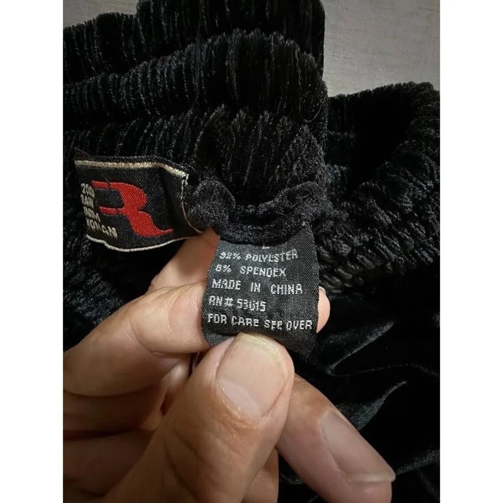 Koman Raw Pants Velour Mens 28 Black Drawstring Joggers Sweats 28x30‎ Y2K.